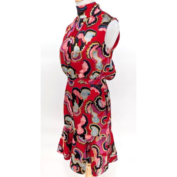 Saloni Phoebe Coral Daybreak Devore Floral Dress Size 6 Ruffle Hem Silk Blend - Picture 5 of 14
